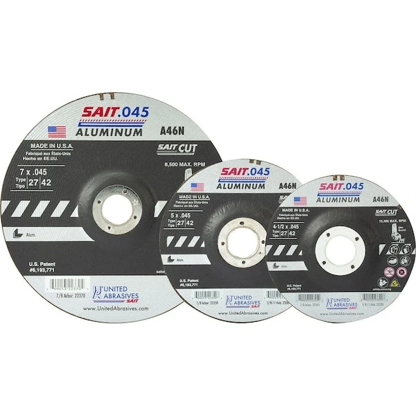 United Abrasives - Sait Depressed Center Wheel T27 4-1/2"x .045" X 7/8" 46 Grit Alum. Oxide 1 United Abrasives - Sait Depressed Center Wheel T27 4-1/2"x .045" X 7/8" 46 Grit Alum. Oxide