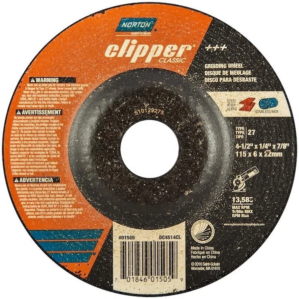 Norton Clipper 4-1/2 In. D X 7/8 In. Classic Grinding Wheel 1 Norton Clipper 4-1/2 In. D X 7/8 In. Classic Grinding Wheel