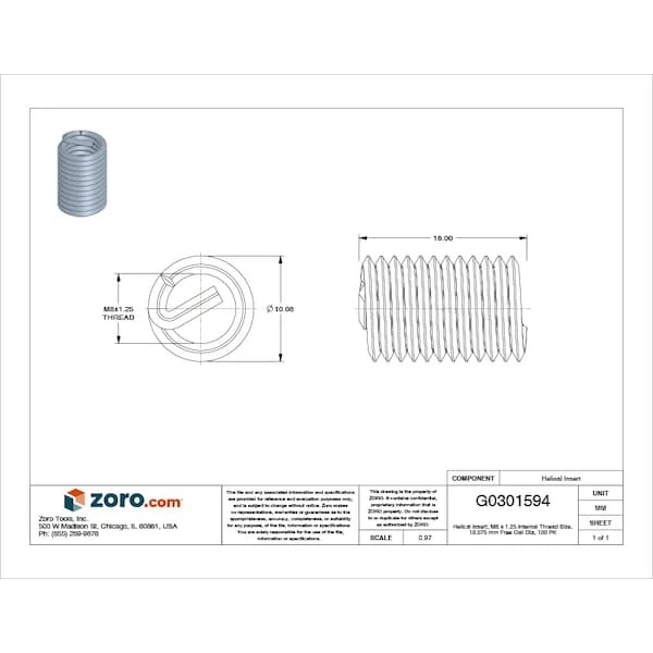Tanged Helical Insert, Screw-Locking, M8-1.25 Thrd Sz, Nitronic 60, 100 PK 2 Tanged Helical Insert, Screw-Locking, M8-1.25 Thrd Sz, Nitronic 60, 100 PK - Image 2