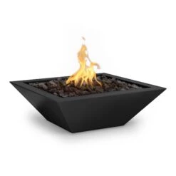 36 Square Maya Fire Bowl, Powder Coated Metal, Black, Low Voltage Electronic Ignition, Liquid Propane