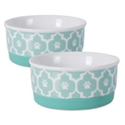 4.25 X 2 In. Lattice Pet Bowl, Aqua - Small - Set Of 2