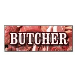 BUTCHER BANNER SIGN Shop Meat Quality Usda Beef Pork Poultry Steak Roast Seafood