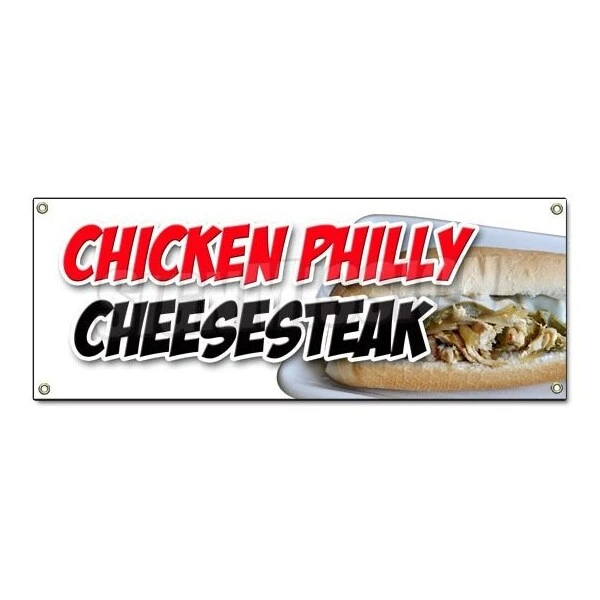 CHICKEN PHILLY CHEESESTEAK BANNER SIGN Philadelphia Sandwich Steak Hot 1 CHICKEN PHILLY CHEESESTEAK BANNER SIGN Philadelphia Sandwich Steak Hot