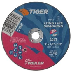 3" X 1/4" TIGER AO Type 1 Snagging Wheel, A24T, 1/4" A.H.