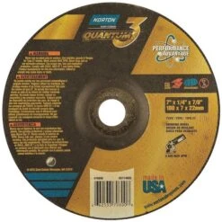 Depressed Center Wheels, Type 27, 7 In Dia, 0.25 In Thick, 7/8 In Arbor Hole Size, Ceramic