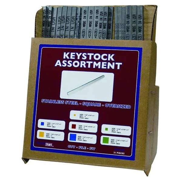 Oversized Key Stock Assortment, Steel, Zinc, 31 Pieces, -0.002 In Thick Tolerance 1 Oversized Key Stock Assortment, Steel, Zinc, 31 Pieces, -0.002 In Thick Tolerance