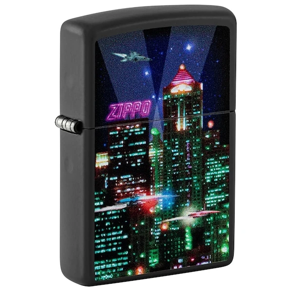 Zippo Cyber City Design Black Matte Pocket Lighter 1 Zippo Cyber City Design Black Matte Pocket Lighter