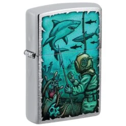 Zippo Shark Nautical Design Brushed Chrome Pocket Lighter