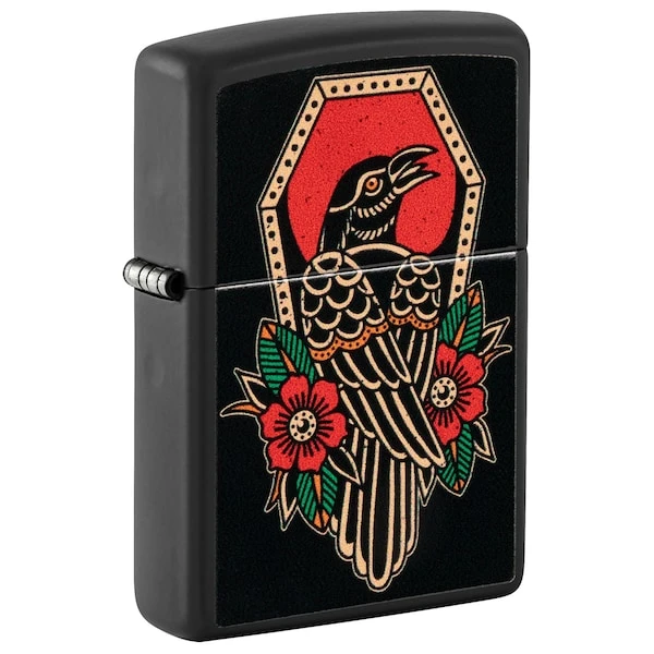 Zippo Crow Tattoo Design Black Matte Pocket Lighter 1 Zippo Crow Tattoo Design Black Matte Pocket Lighter